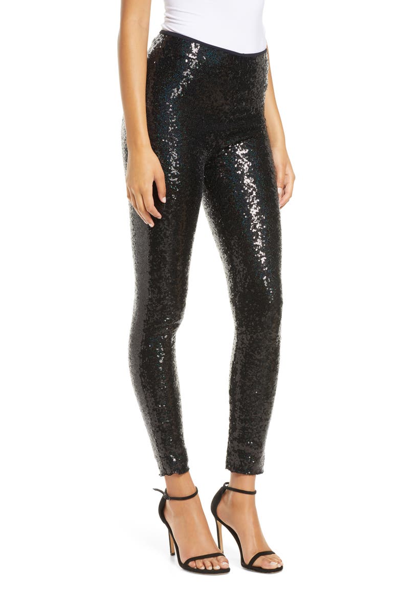 High Waist Sequin Leggings, Alternate, color, BLACK