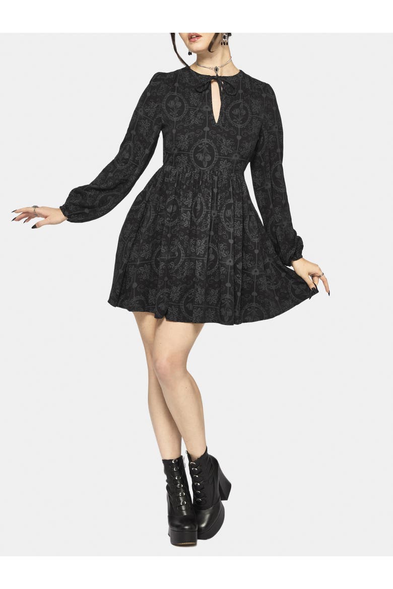 Cameo Floral Tie Front Mini Dress, Main, color, Black