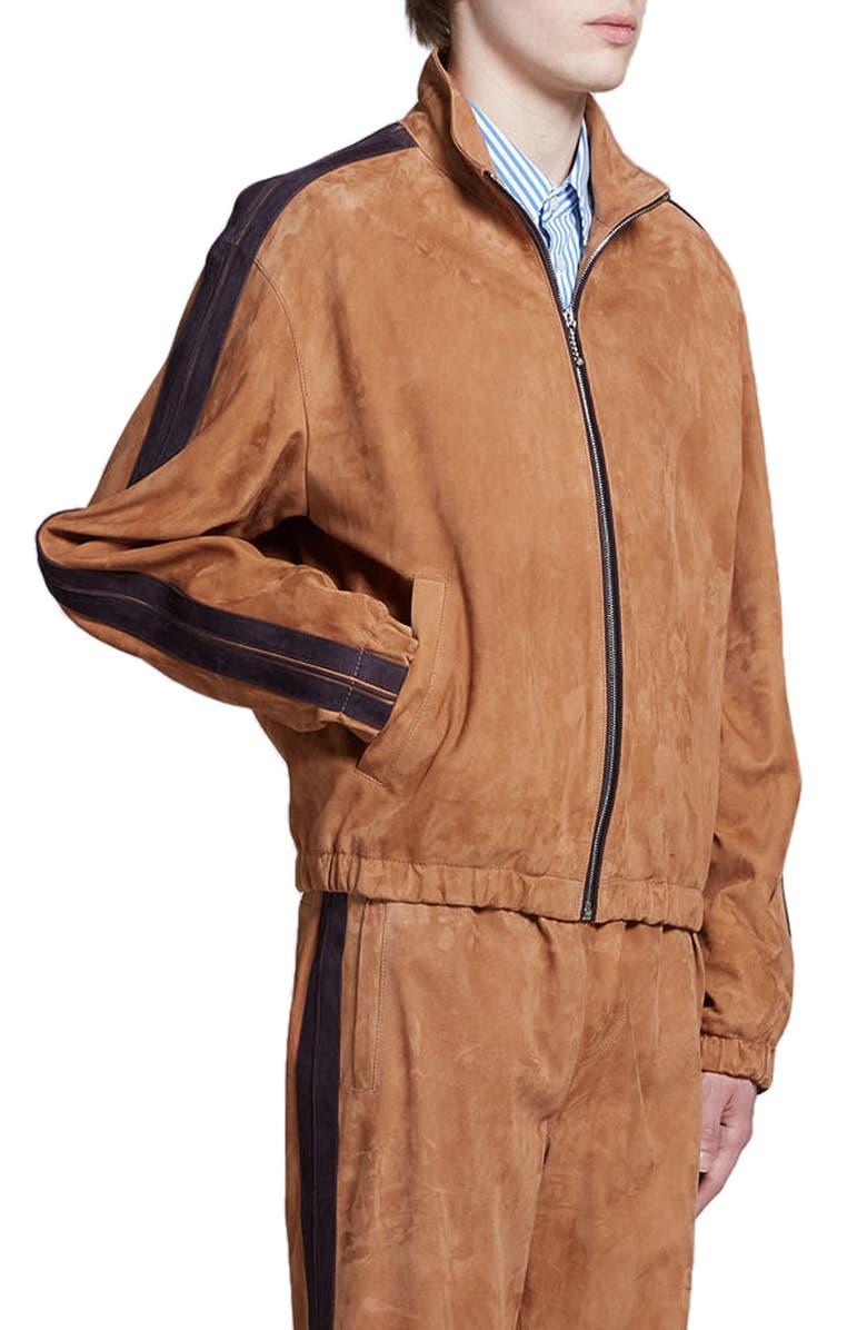 Marni Track Stripe Suede Bomber Jacket, Alternate, color,