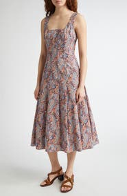 Veronica Beard Jolie Paisley Sleeveless Stretch Cotton Midi Dress