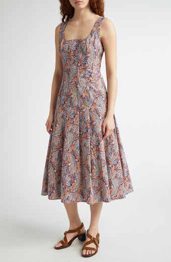 Veronica Beard Jolie Paisley Sleeveless Stretch Cotton Midi Dress