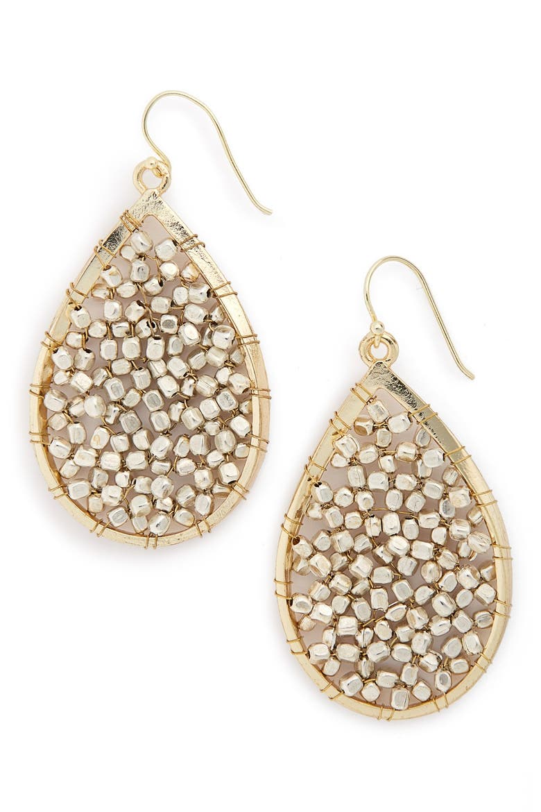 Beaded Teardrop Earrings, Main, color, GOLD/ SILVER
