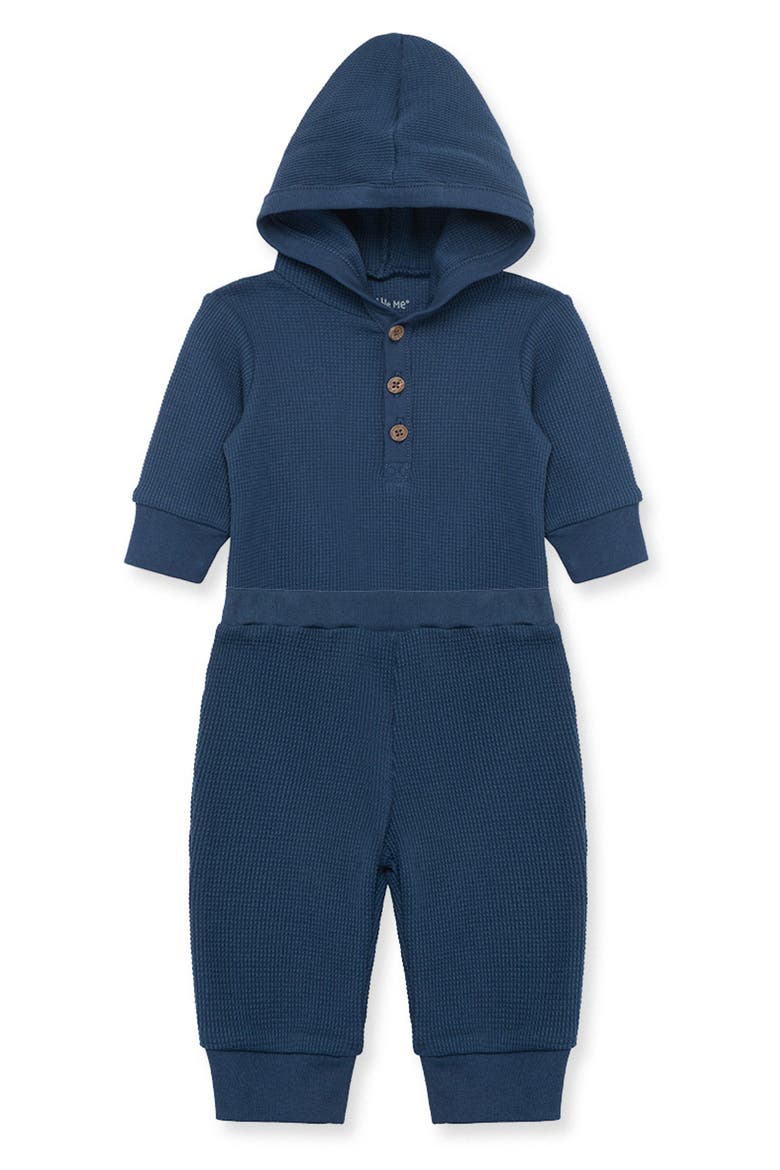Organic Cotton Hooded Bodysuit & Pants Set, Alternate, color, BLUE
