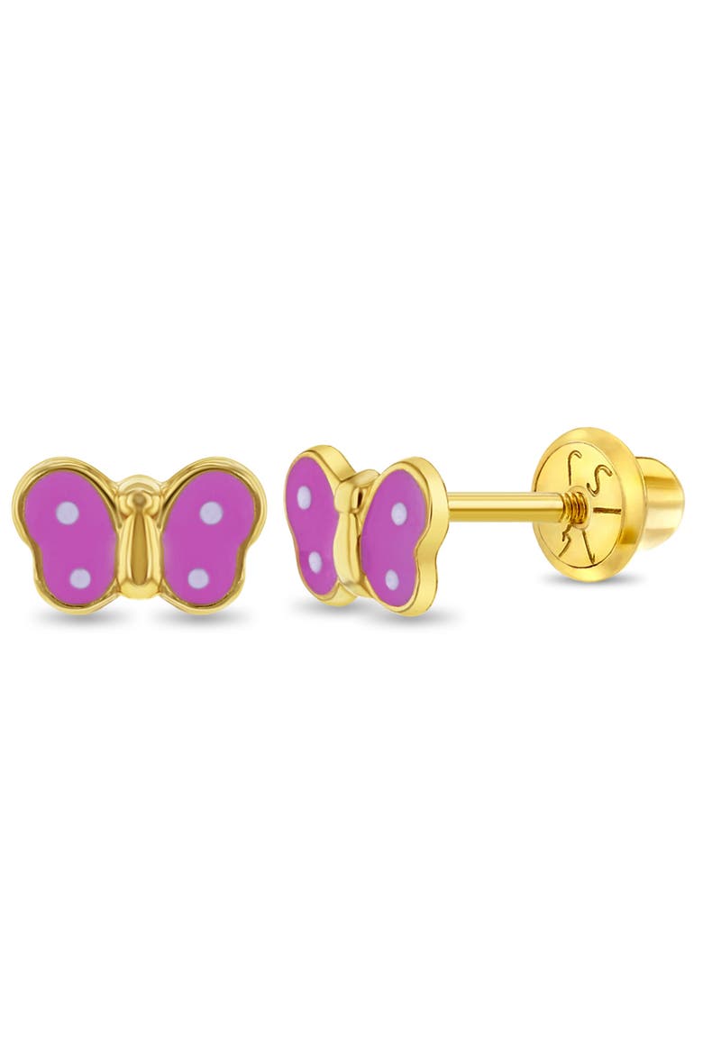 14k Polka Dot Butterfly Earrings, Main, color, Pink