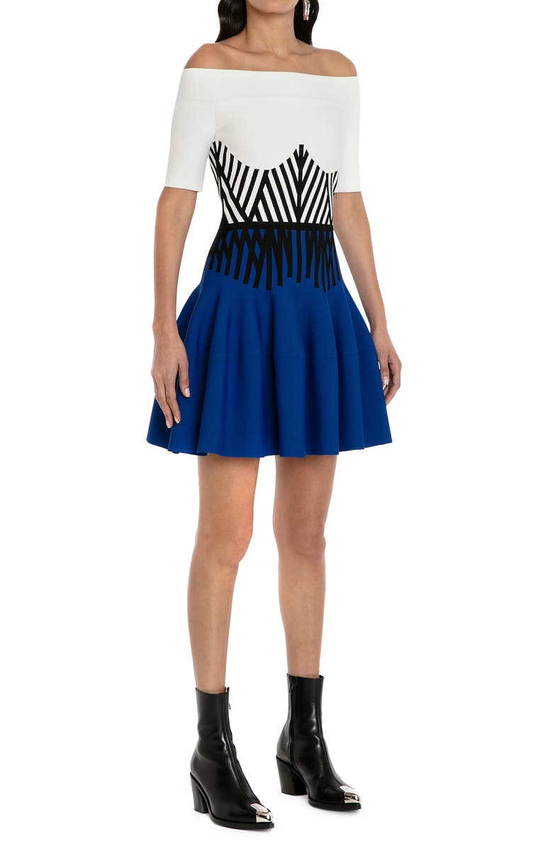 McQueen Off the Shoulder Corset Jacquard Minidress, Alternate, color,