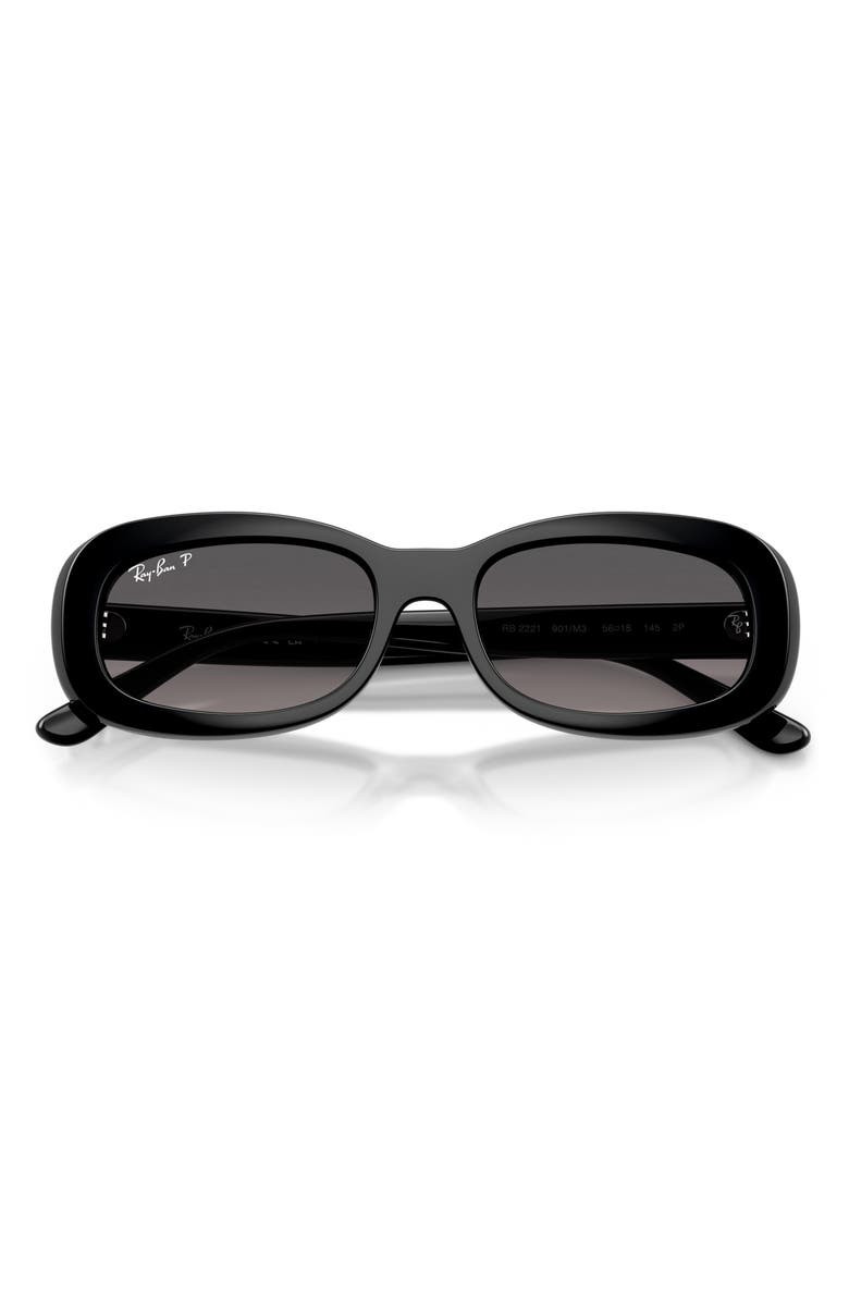 Ray-Ban 53mm Polarized Oval Sunglasses, Alternate, color, Black / Gradient Grey Polar