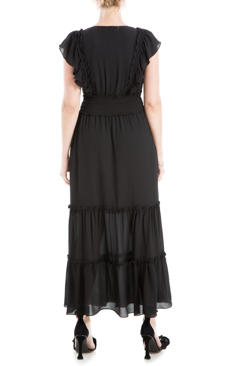 MAX STUDIO Pebble Crepe Flutter Sleeve Maxi Dress, Alternate, color, Black