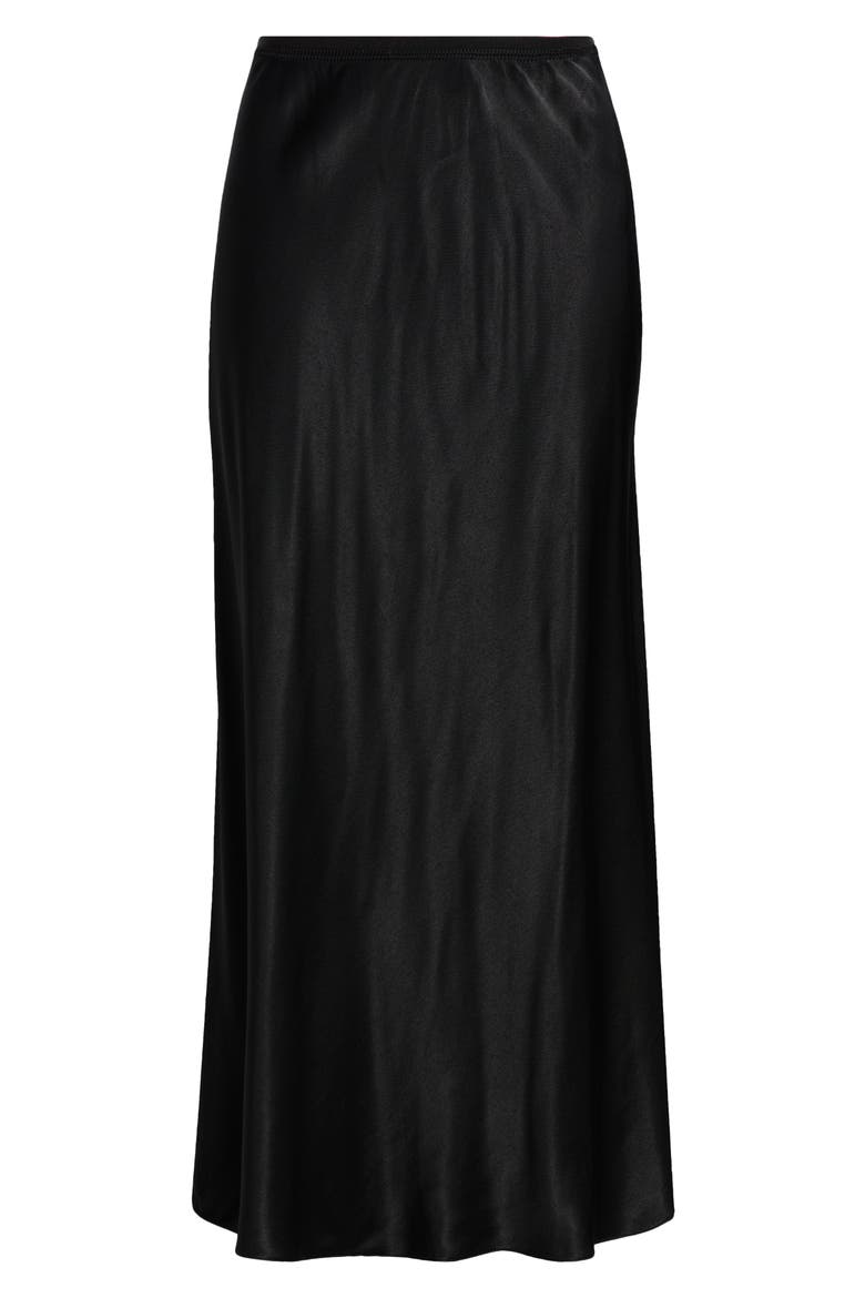 Bias Cut Satin Maxi Skirt, Alternate, color, BLACK