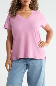 Caslon® Short Sleeve Cotton & Modal V-Neck Pocket T-Shirt