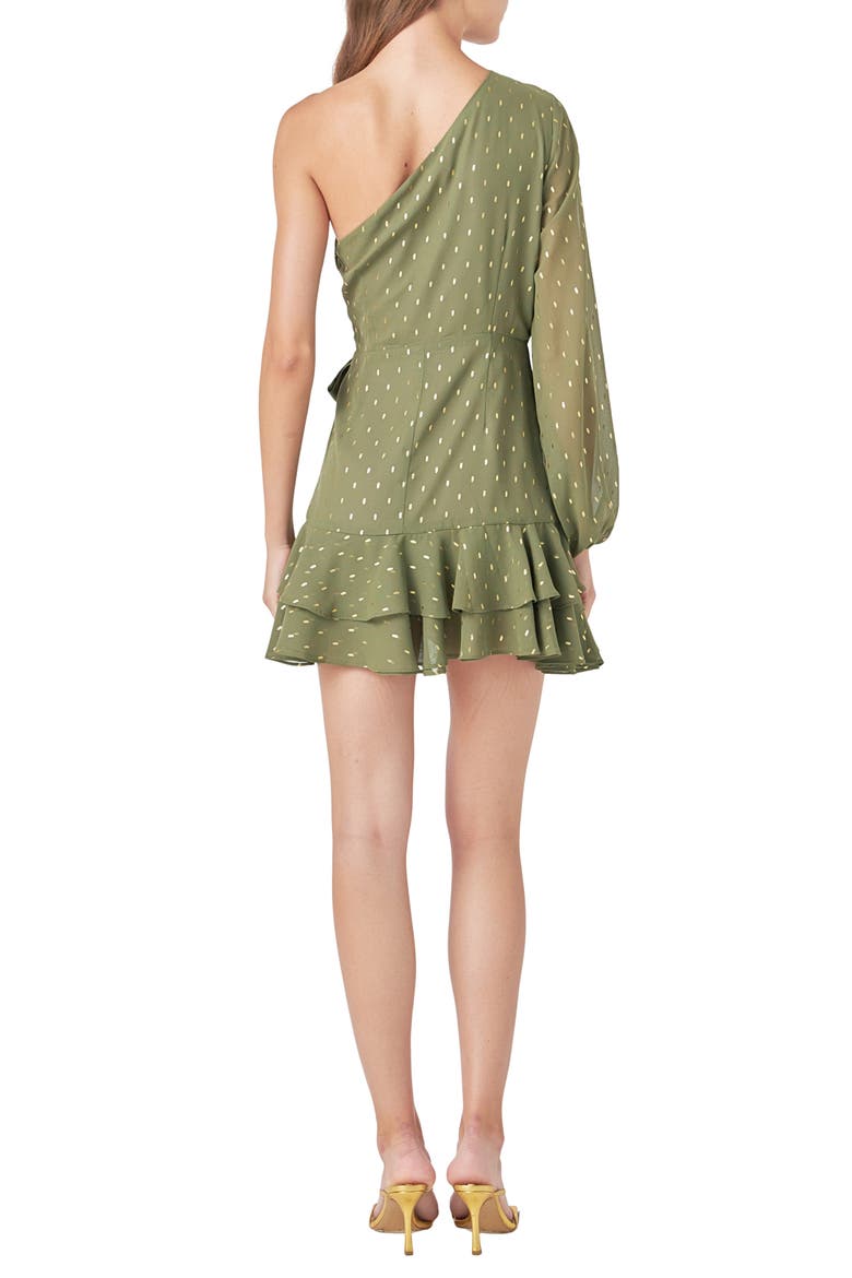 One-Shoulder Chiffon Minidress, Alternate, color, OLIVE