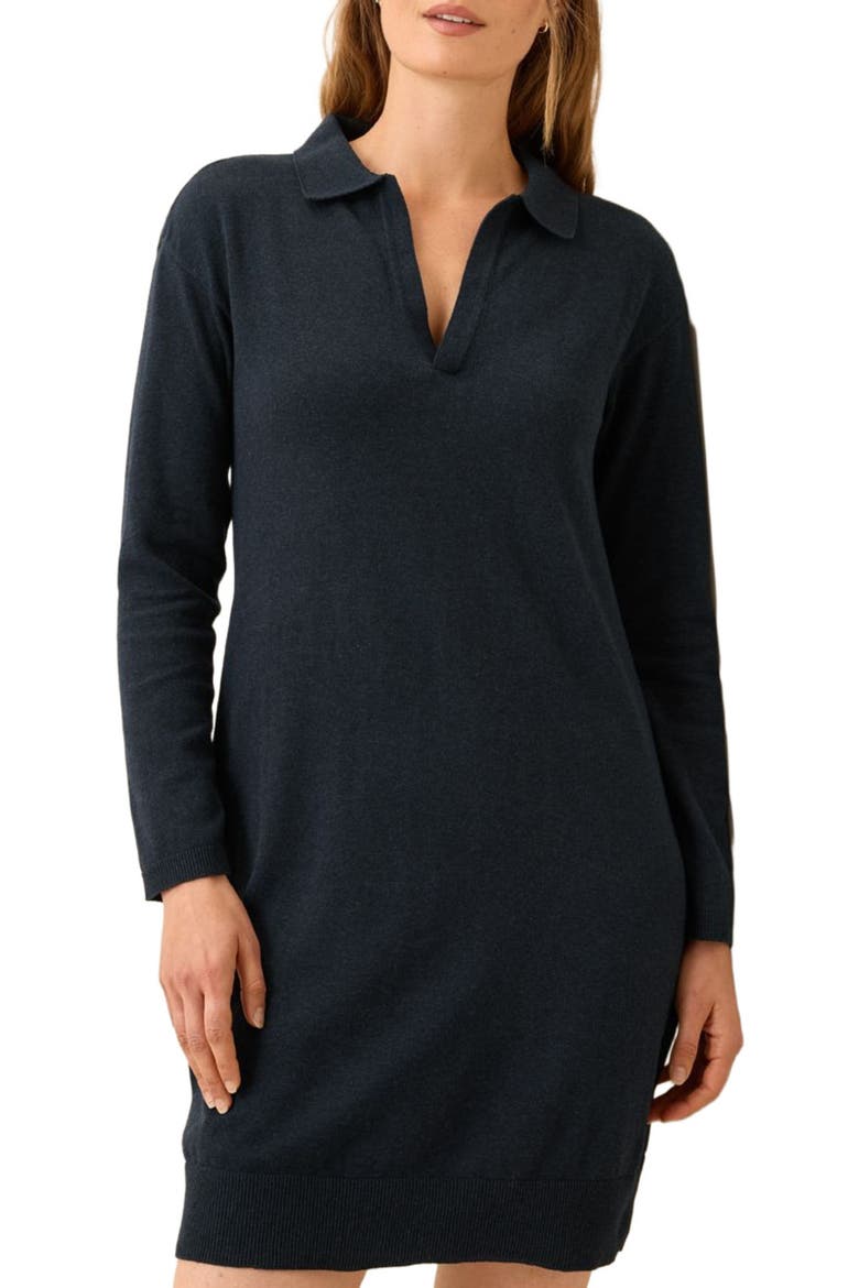 Organic Cotton Classic Fine Knit Collared Sweater Dress, Alternate, color, Midnight Blue Heather