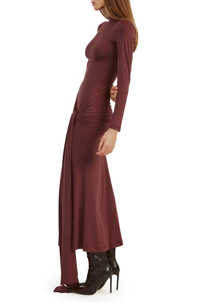 Alix Tie Front Long Sleeve Maxi Dress, Alternate, color, BURGUNDY