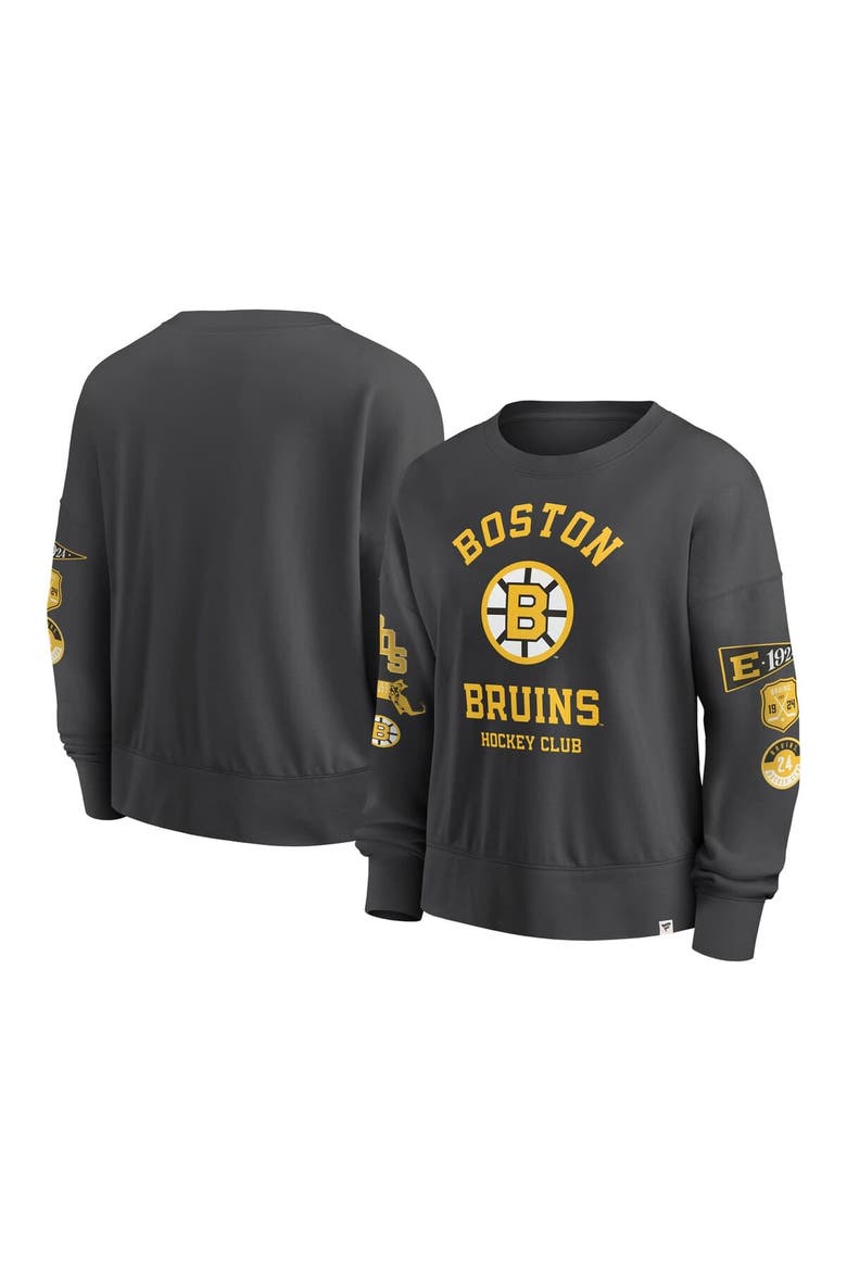 Women's Fanatics  Black Boston Bruins Oversized Vintage Go Team Pullover Sweatshirt, Main, color, Black