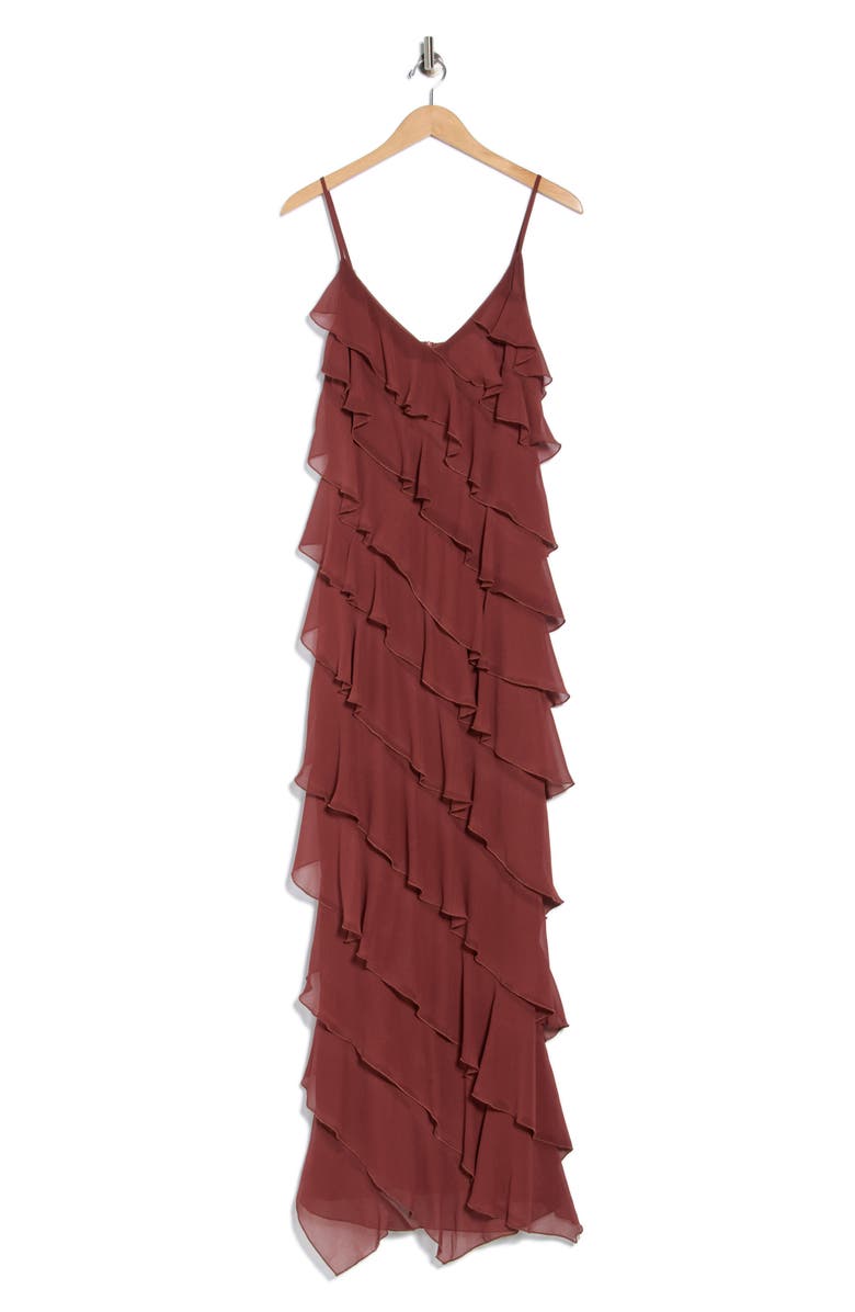 AREA STARS Riza Ruffle Chiffon Maxi Dress, Alternate, color, Brown