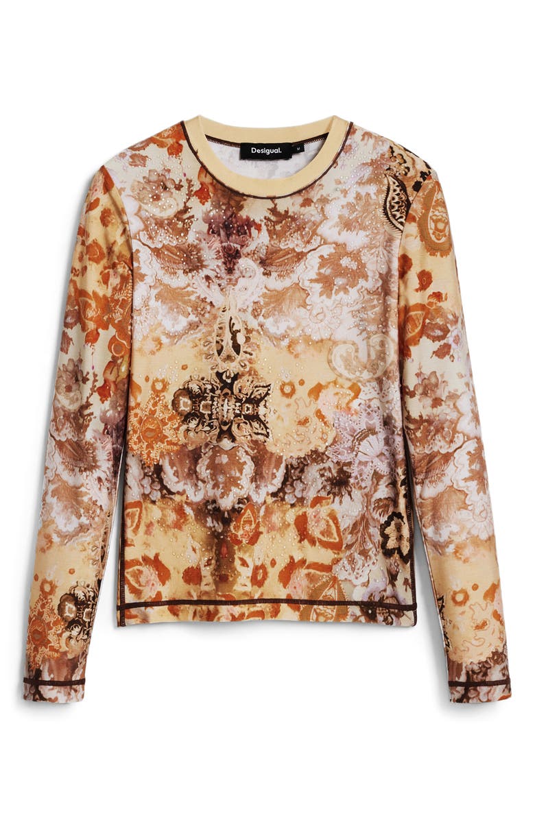 Desigual Printed Long Sleeve T-Shirt, Alternate, color, Terracotta