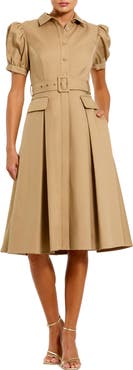 Mac Duggal Women's Puff Sleeve Shirt Dress with Belted Waist