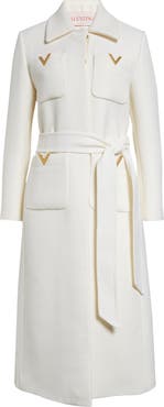 Valentino Garavani V-Detail Belted Virgin Wool & Silk Drill Coat