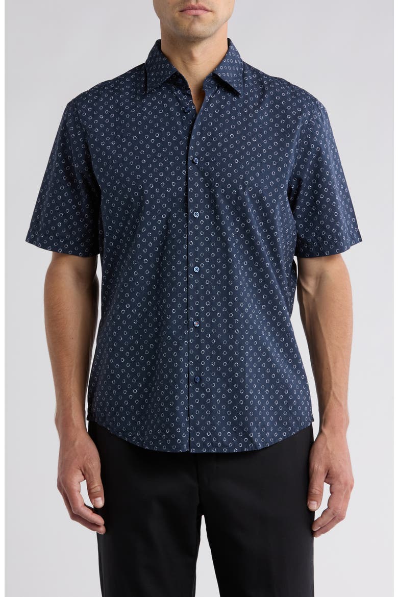 Rash Print Cotton Short Sleeve Button-Up Shirt, Main, color, DK BU