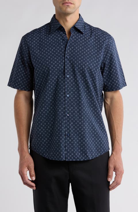 Rash Print Cotton Short Sleeve Button-Up Shirt