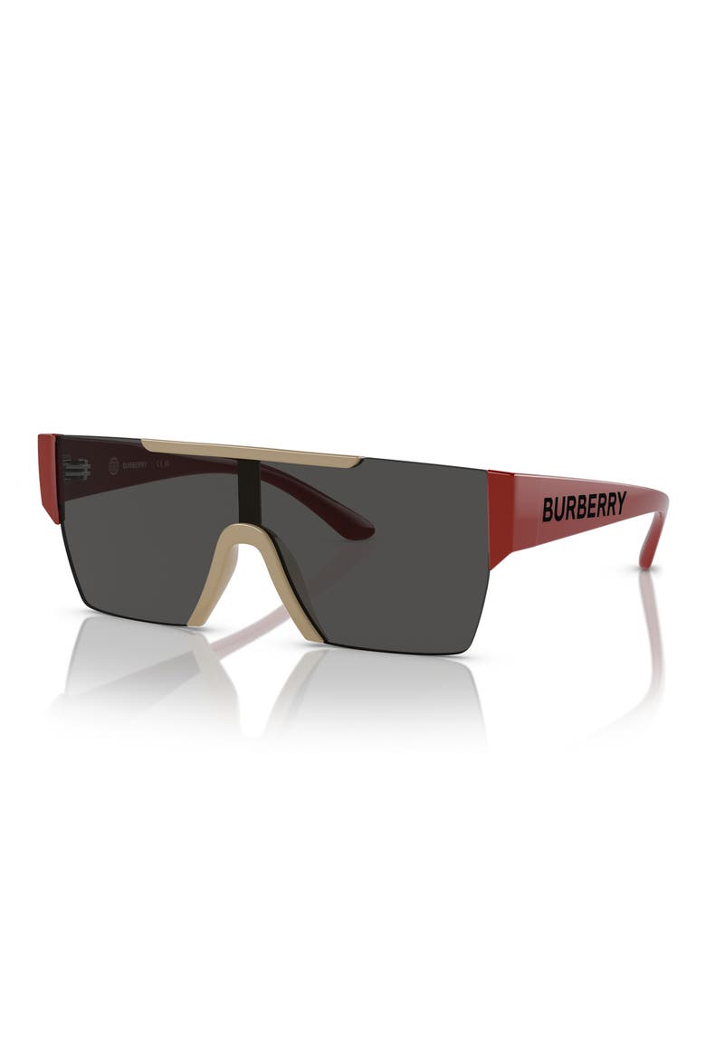 Kids' 28mm Flat Top Shield Sunglasses, Alternate, color, BEIGE / DARK GREY
