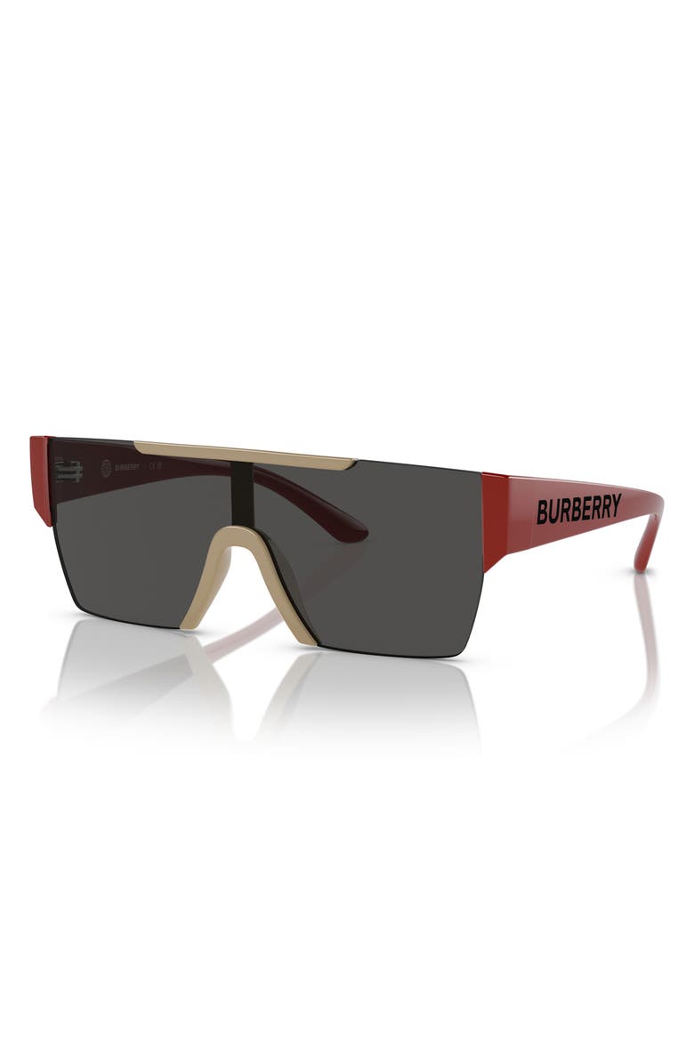 Burberry Kids' 28mm Flat Top Shield Sunglasses, Alternate, color, Beige / Dark Grey