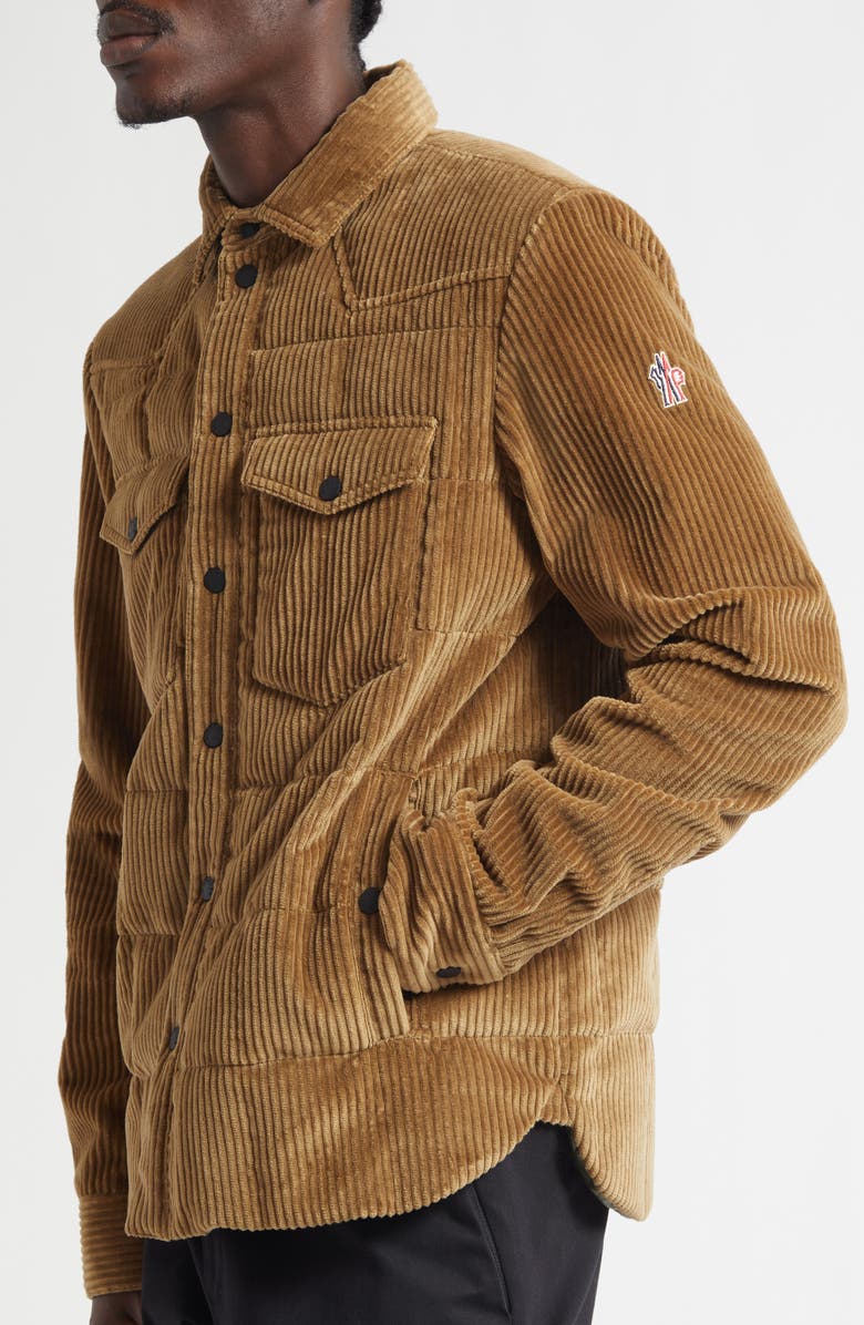 Moncler Gelt Corduroy Puffer Down Shirt Jacket, Alternate, color, Sponge