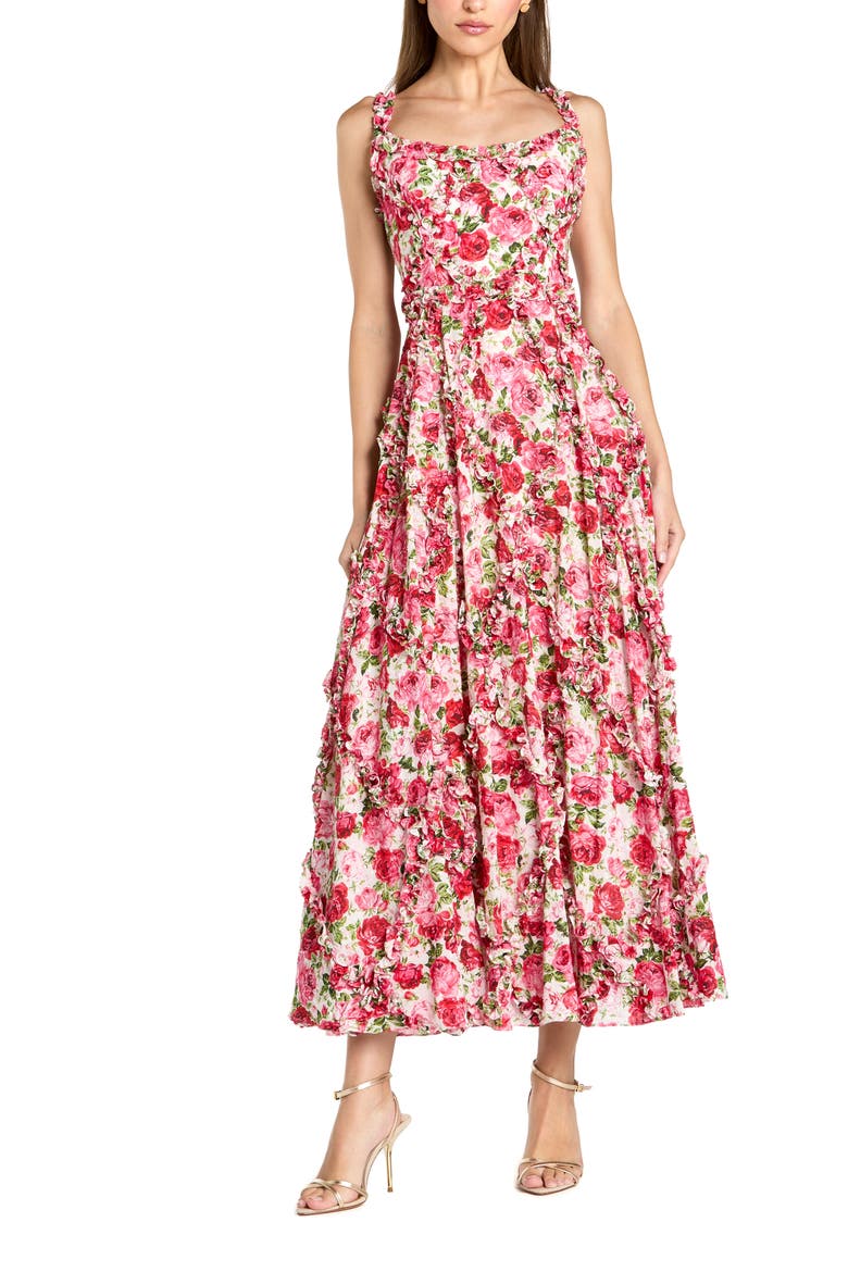 Ruffle Scoop Neck Floral A-Line Dress, Main, color, Pink Multi