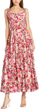 Mac Duggal Ruffle Scoop Neck Floral A-Line Dress