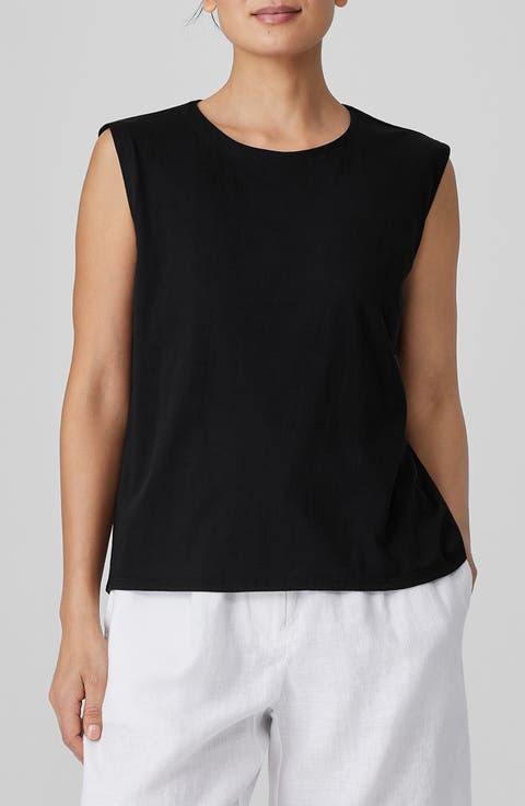 Crewneck Organic Cotton Jersey Sleeveless Top