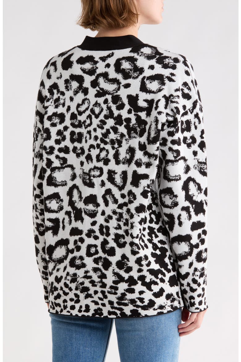 Leopard Jacquard Cardigan, Alternate, color, BLACK/ IVORY