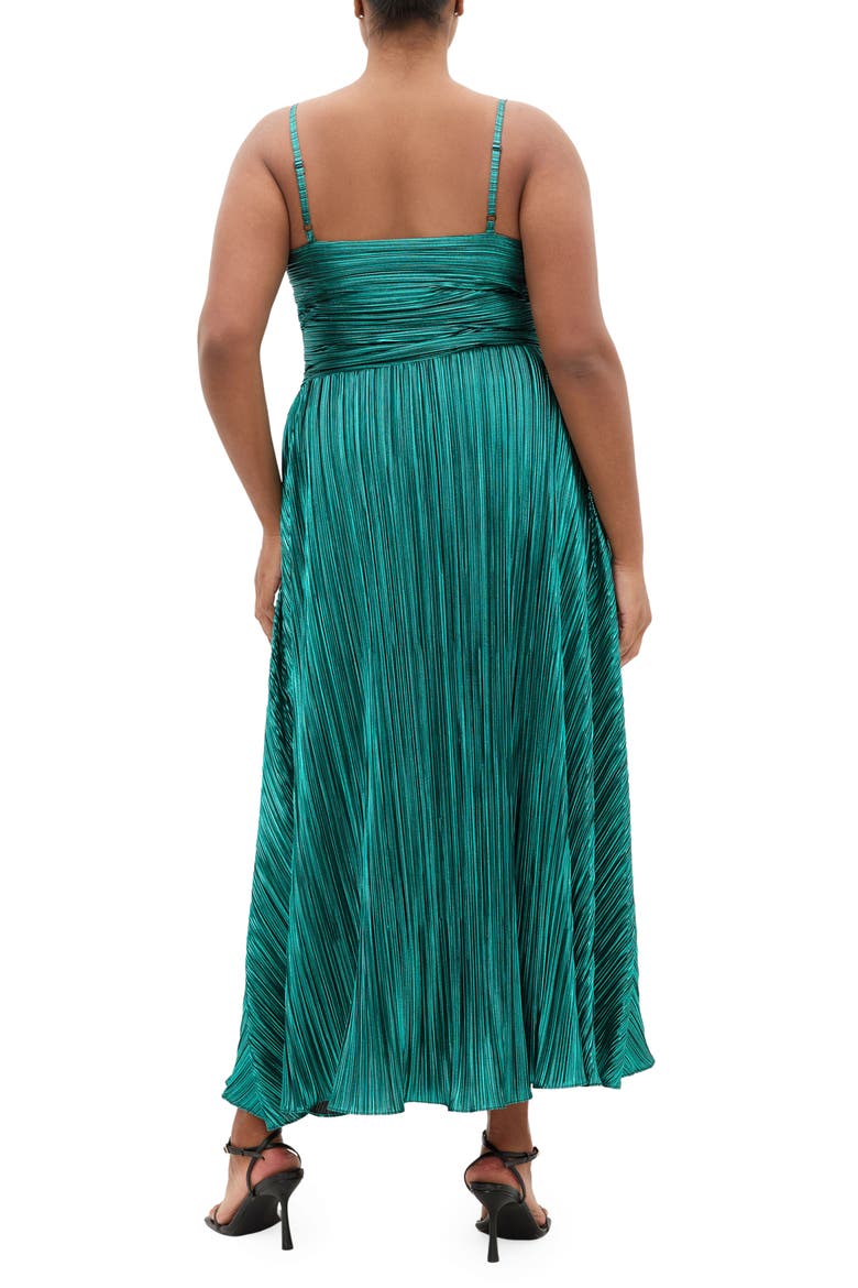 Kamila Plissé Metallic Sleeveless Maxi Dress, Alternate, color, EMERALD