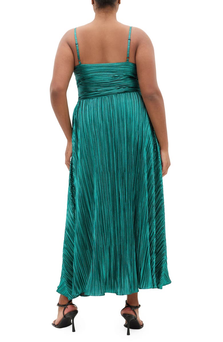 City Chic Kamila Plissé Metallic Sleeveless Maxi Dress, Alternate, color, Emerald