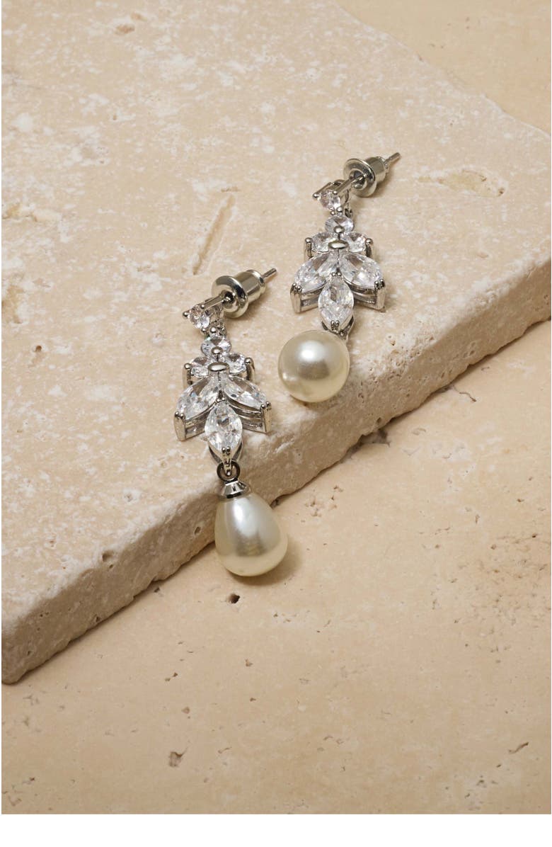 Untamed Petals Leo Pearl and Crystal Drop Earrings, Alternate, color, Silver