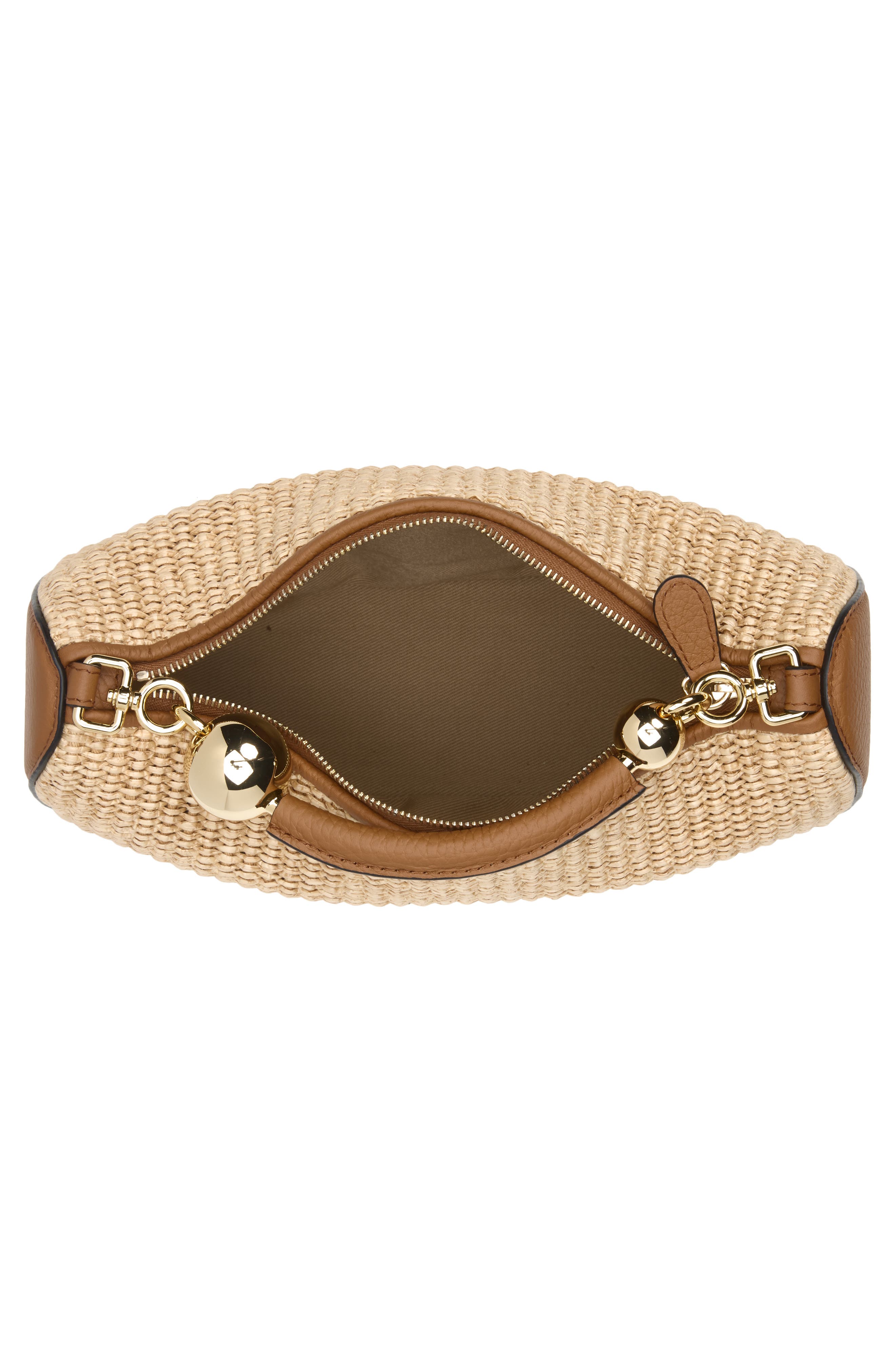Mini Crescent Moon Woven Raffia Shoulder Bag, Alternate, color, TAN/ NATURAL