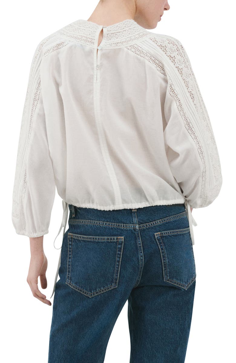MANGO Lace Inset Woven Shirt, Alternate, color, Off White