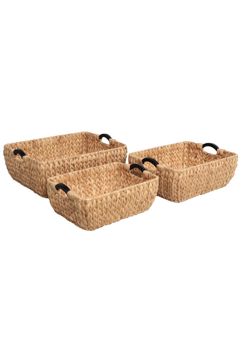 Astor Handwoven Water Hyacinth Nesting Storage Baskets with Wood Handles, Main, color, Natural
