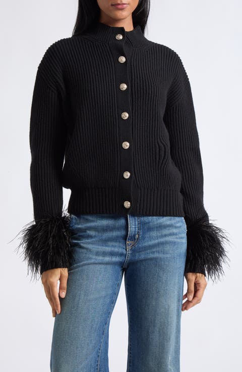 Laura Ostrich Feather Cuff Cardigan