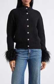Ramy Brook Laura Ostrich Feather Cuff Cardigan