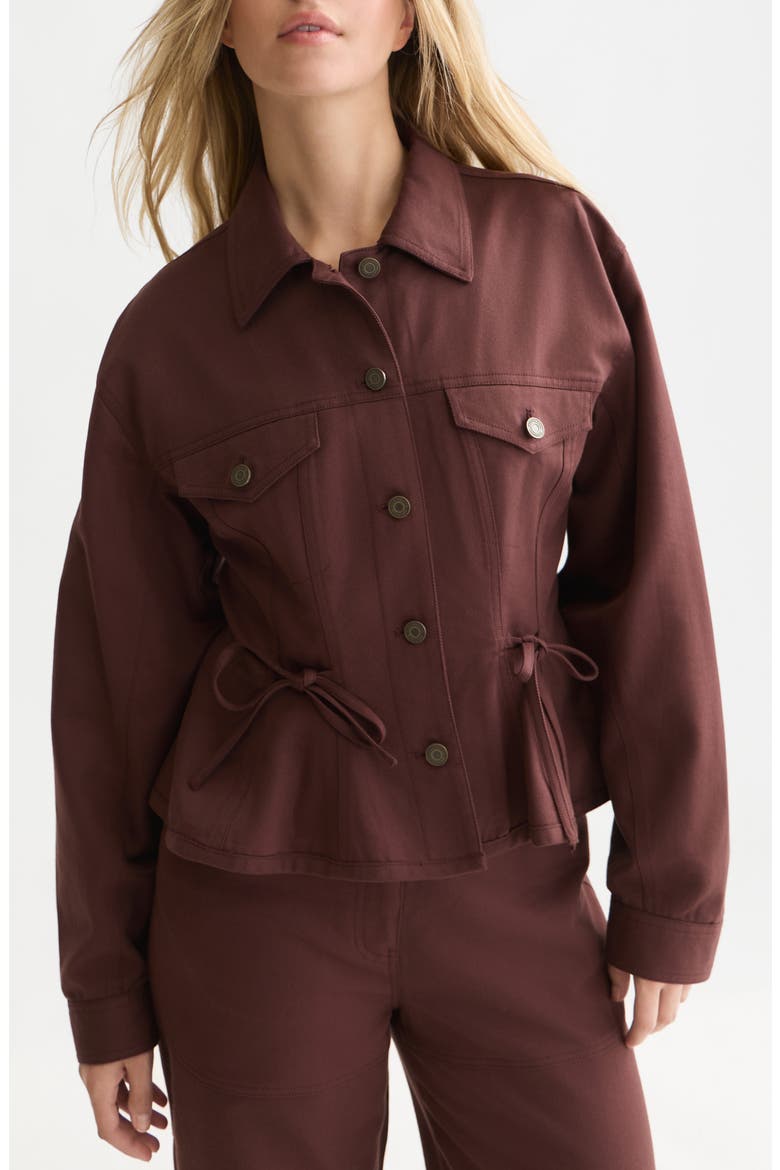 Fitted Peplum Trucker Jacket, Main, color, BITTER CHOCOLATE