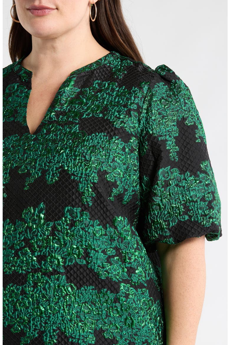 Elyna Jacquard Tavia Split Neck Top, Alternate, color, GREEN-BLACK