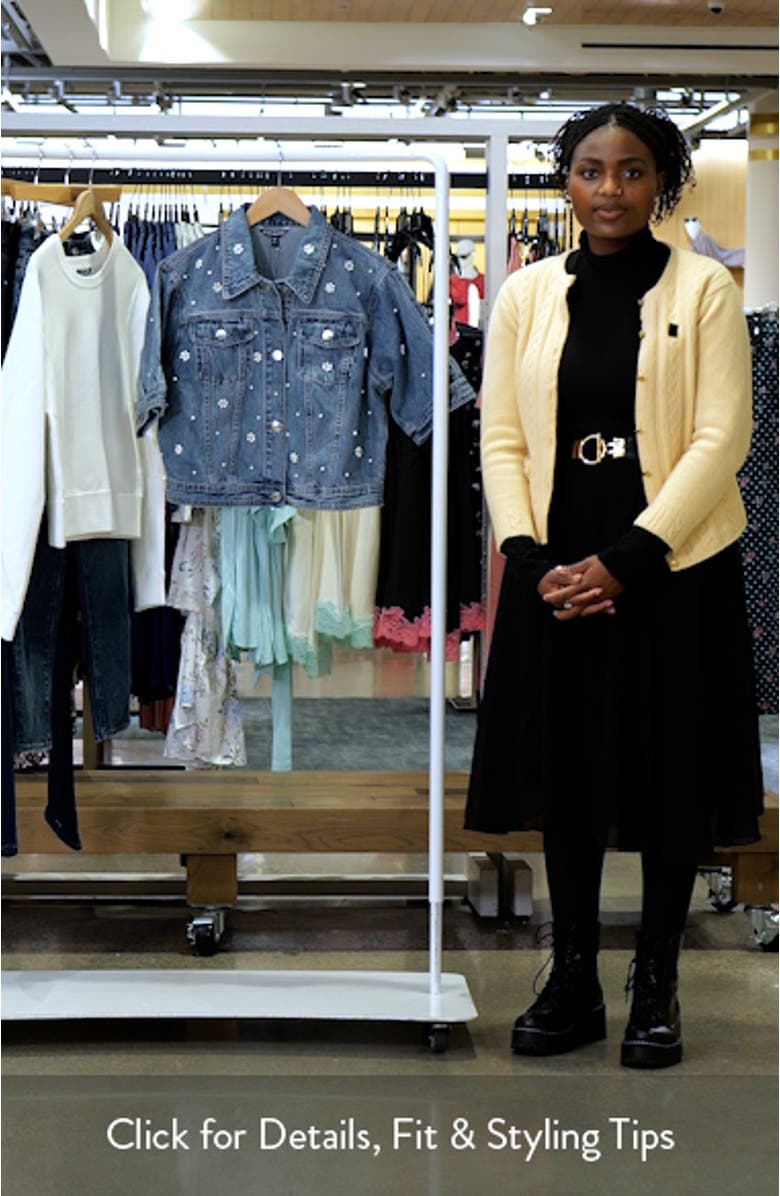 Blu Faux Pearl Detail Short Sleeve Denim Jacket, sales video thumbnail