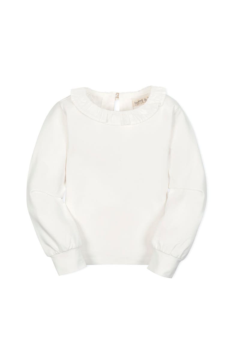 Hope & Henry Kids' Organic Long Sleeve Ruffle Collar Knit Top, Main, color, Soft White Ruffle Collar