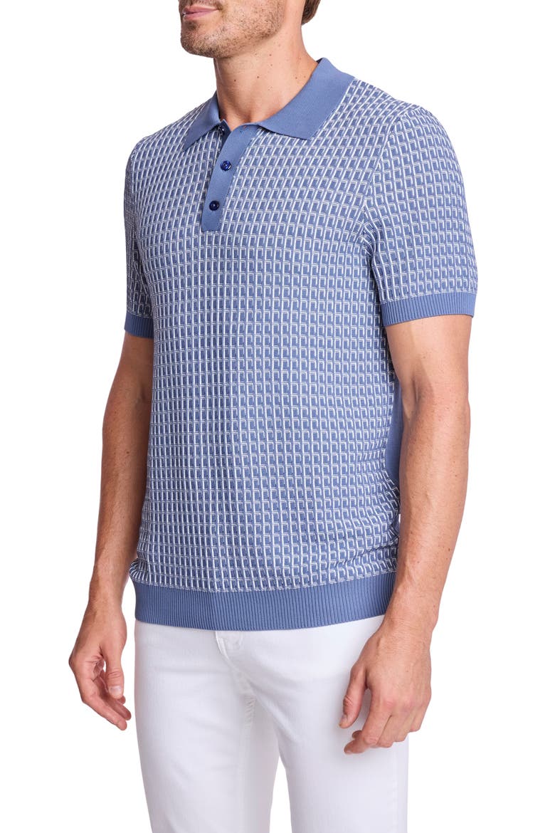 Trim Fit Geometric Knit Polo, Alternate, color, DUSTY BLUE & WHITE