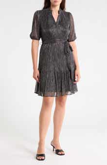 Metallic Crinkle Knit Balloon Sleeve Minidress