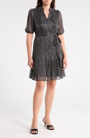 Vince Camuto Metallic Crinkle Knit Balloon Sleeve Minidress