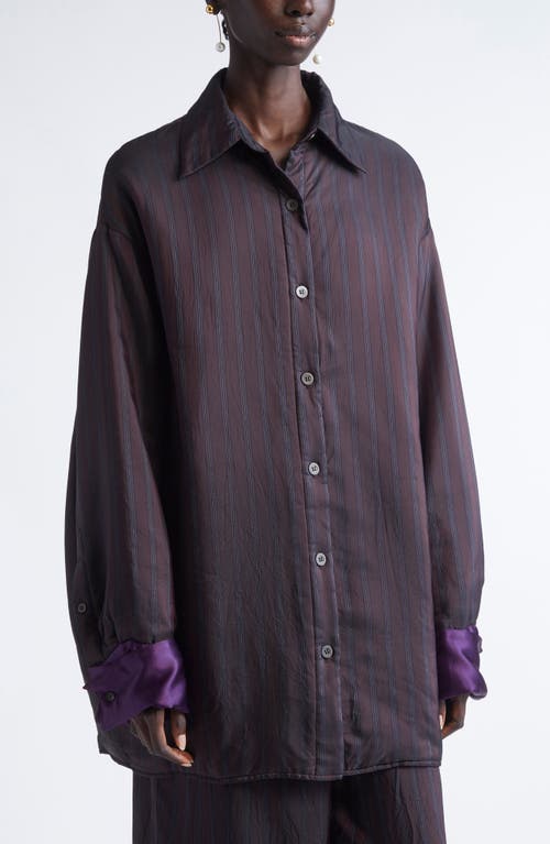 Dries Van Noten Cartan Oversize Padded Stripe Button-up Shirt With Detachable Cuffs In Burgundy