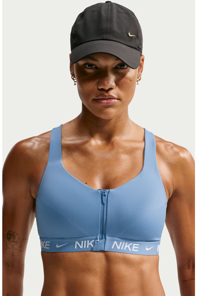 Indy Dri-FIT Zip Front Sports Bra, Alternate, color, 486 WORKBL/WHITE