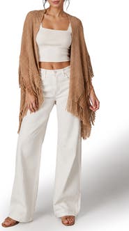 SAACHI Embroidery Fringed Ruana