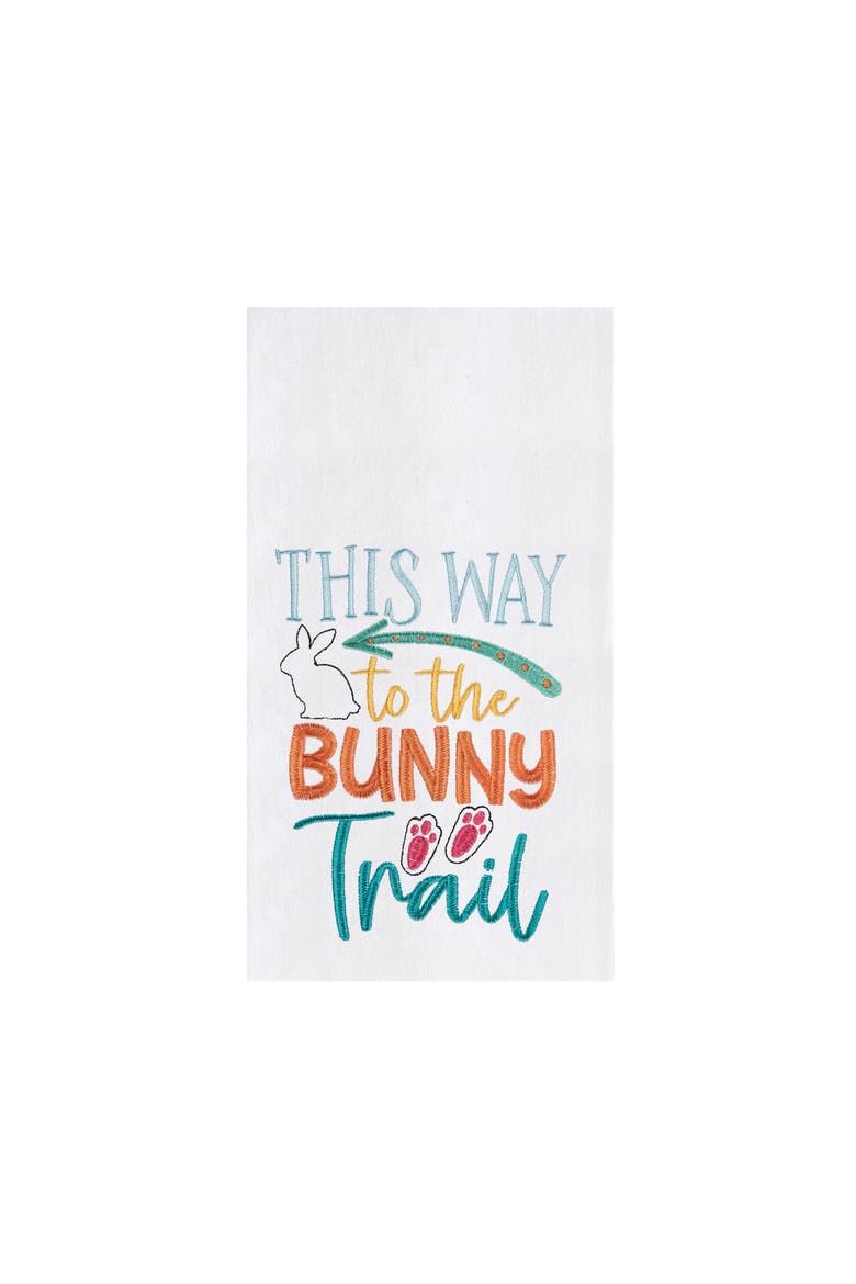 "This Way to the Bunny Trail" Easter Rabbit Spring Theme Kitchen Dishtowel, Main, color, White