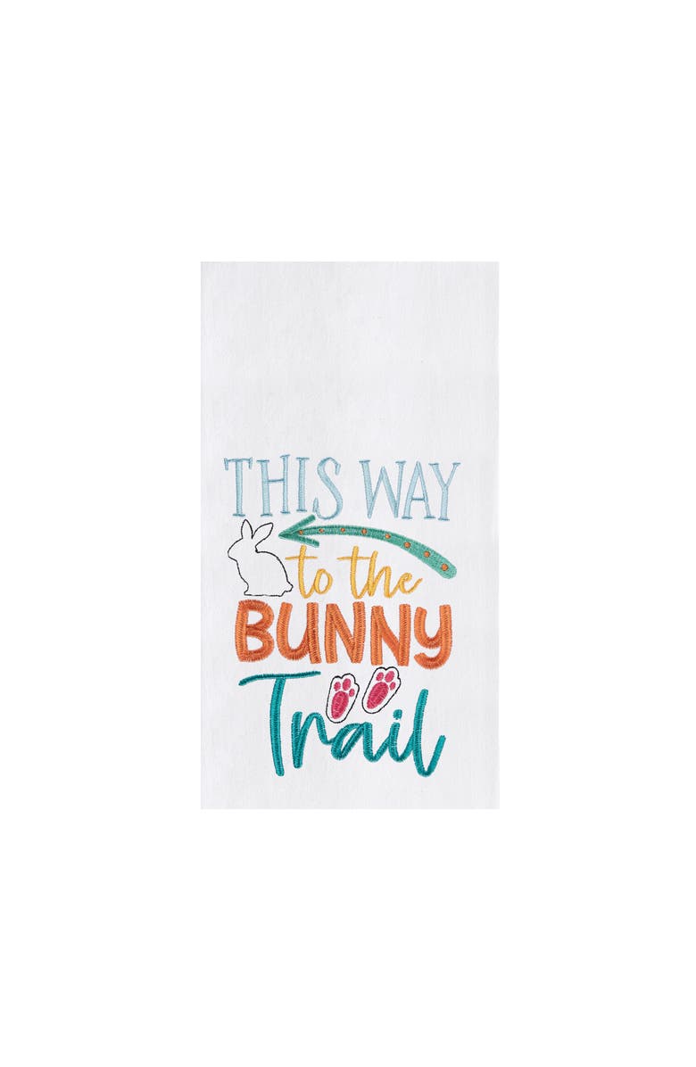 C&F Home "This Way to the Bunny Trail" Easter Rabbit Spring Theme Kitchen Dishtowel, Main, color, White